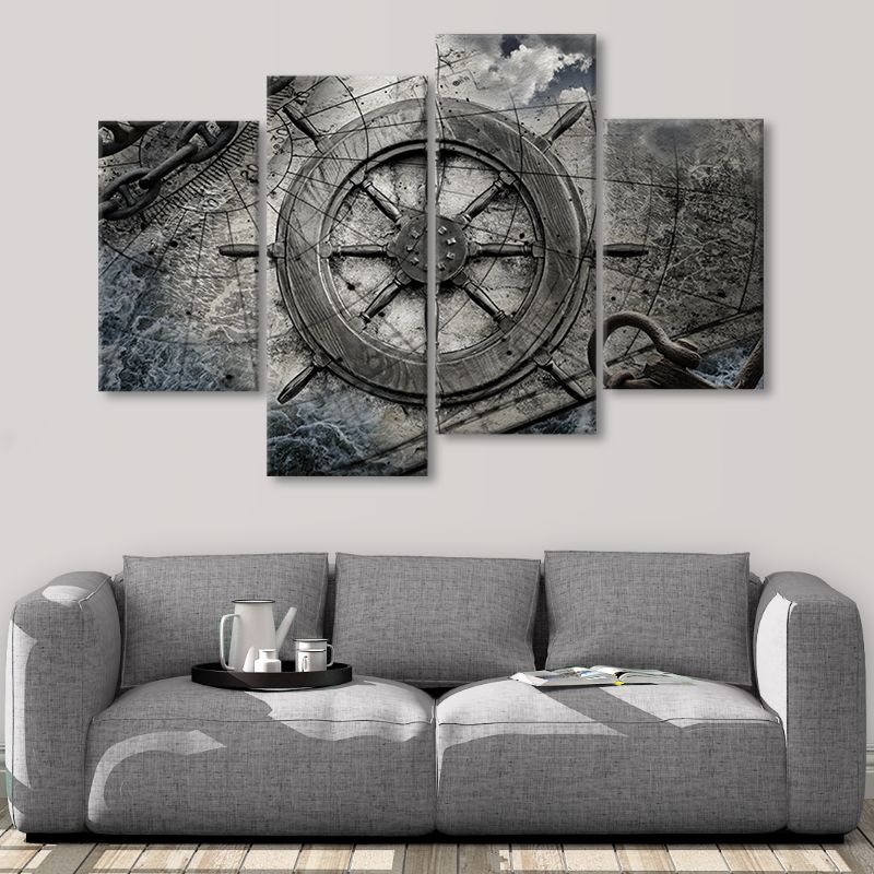Vintage Ship Steering Wheel Old Map canvas wall art large