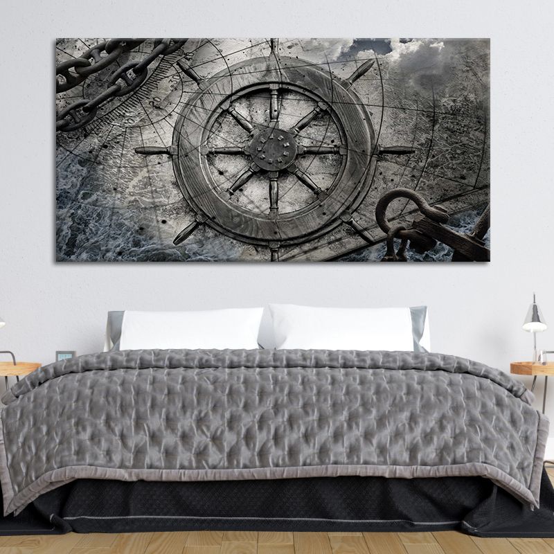 Vintage Ship Steering Wheel Old Map canvas wall art large