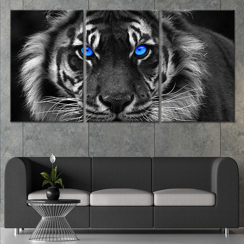 Blue Eyed Tiger Canvas Wall Art Set