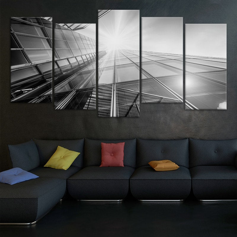 Black and White Skyscraper Building View Canvas Wall Art