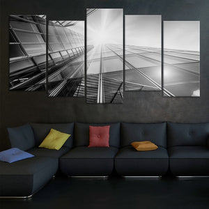 Black and White Skyscraper Building View Canvas Wall Art