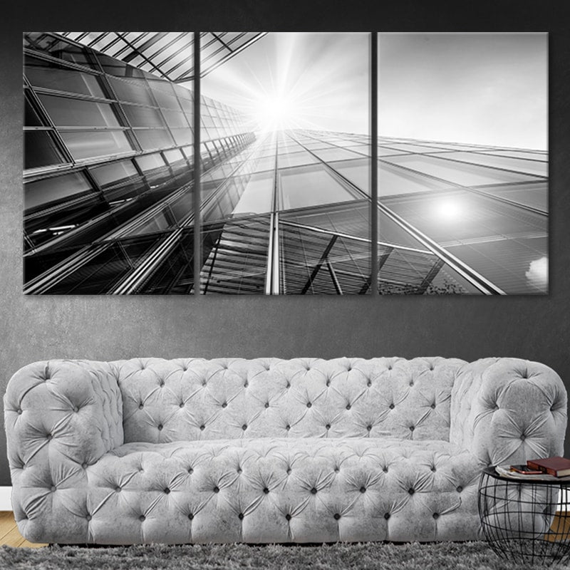 Black and White Skyscraper Building View Canvas Wall Art