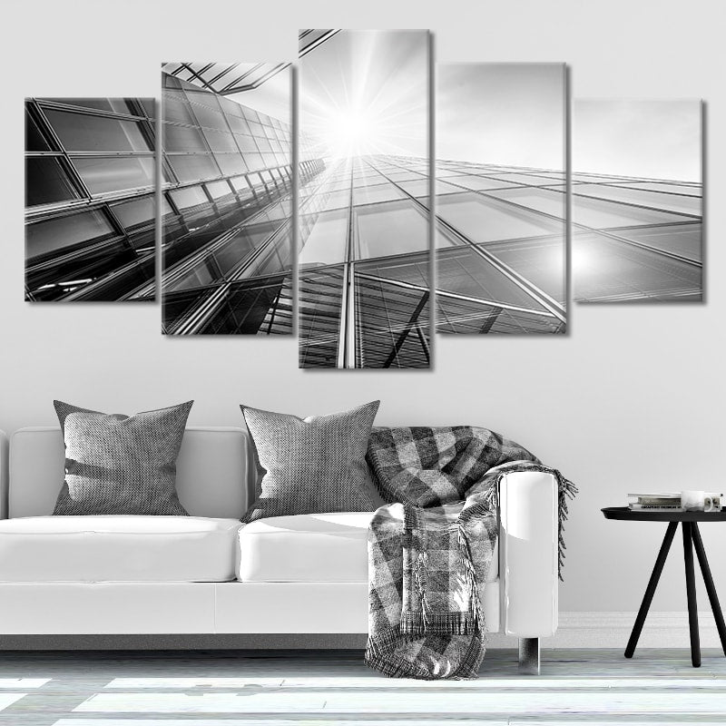 Black and White Skyscraper Building View Canvas Wall Art