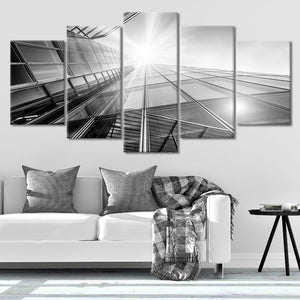 Black and White Skyscraper Building View Canvas Wall Art