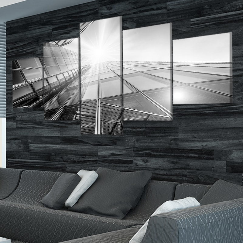 Black and White Skyscraper Building View Canvas Wall Art