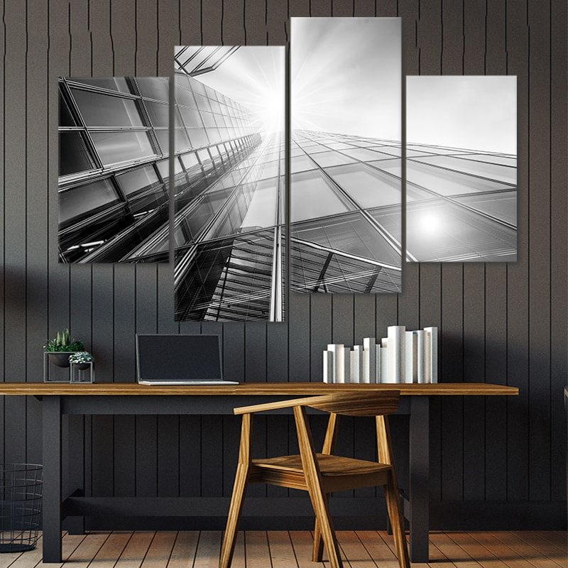 Black and White Skyscraper Building View Canvas Wall Art