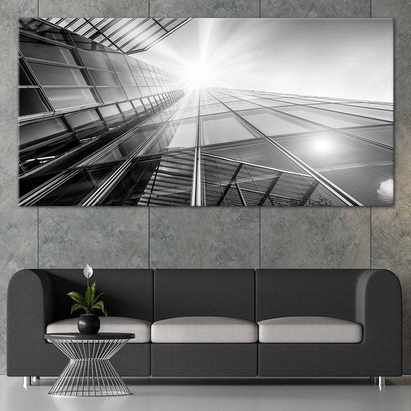 Black and White Skyscraper Building View Canvas Wall Art