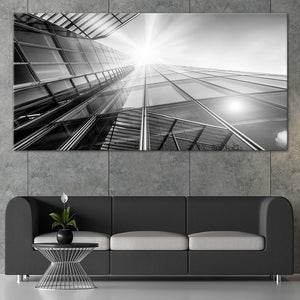 Black and White Skyscraper Building View Canvas Wall Art