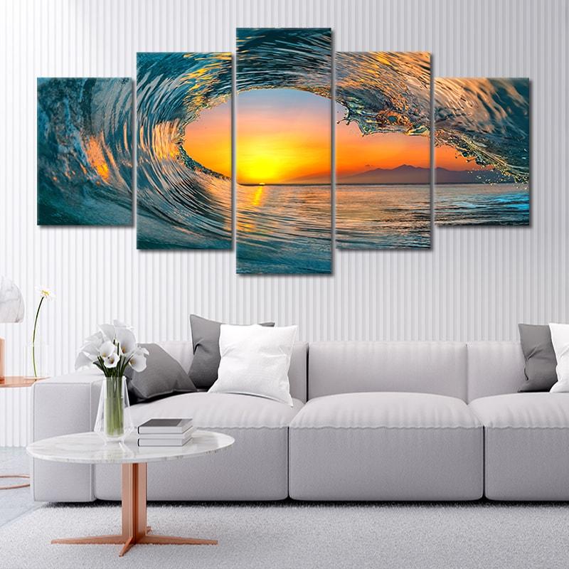 ocean wave canvas print, beach wave painting, tropical beach wall art, ocean horizon artwork, blue wave canvas, coastal living room art, seascape canvas print