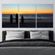 Large canvas beach wall art with a golden ocean sunset.