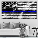 Thin Blue Line American Flag Canvas Wall Art