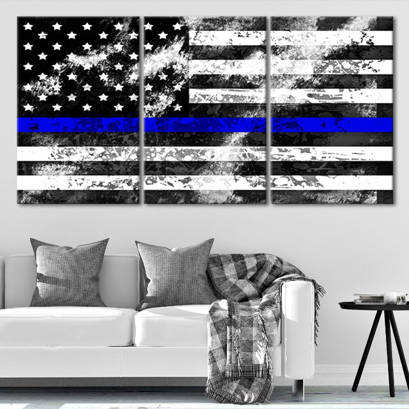 Thin Blue Line American Flag Canvas Wall Art