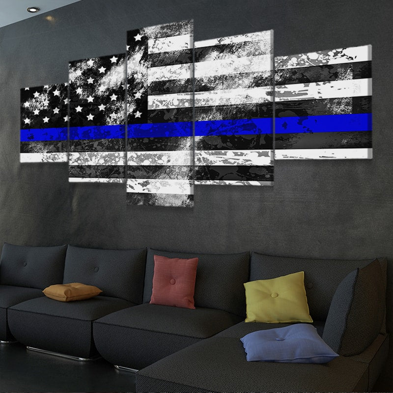 Thin Blue Line Wall Art Large Canvas Print, Art Print & Wall Painting