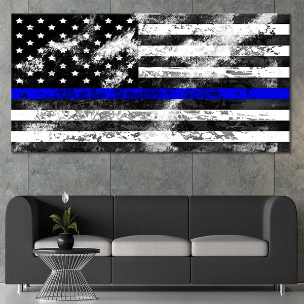 Thin Blue Line Wall Art Large Canvas Print, Art Print & Wall Painting