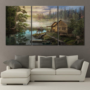 Tranquil forest lake art print, ideal for nature lovers’ living room or bedroom decor.