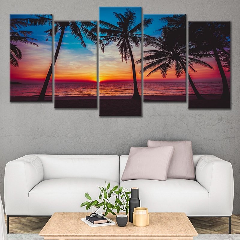 Tropical Beach Paradise at sunset Canvas Wall Art