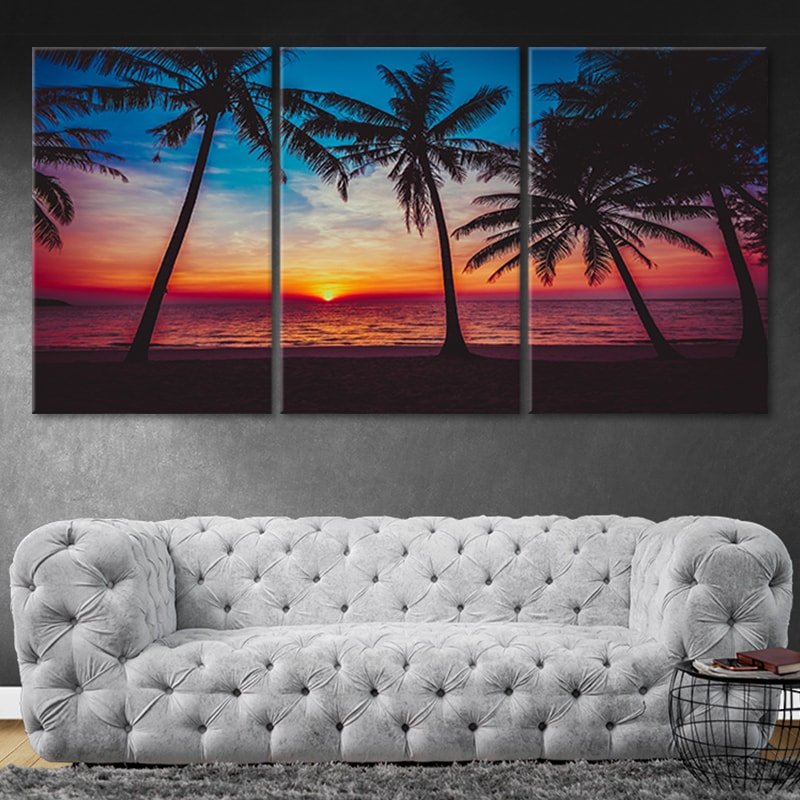 Abstract sunset wall art capturing a tropical paradise in vibrant colors.