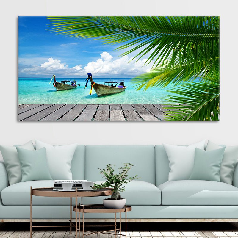 Tranquil beach house wall art showcasing a serene ocean scene, ideal for relaxation.