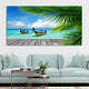 Tranquil beach house wall art showcasing a serene ocean scene, ideal for relaxation.