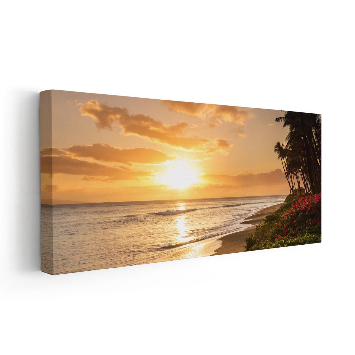 Tropical Canvas Wall Art – Palm Trees and Golden Sky Seascape
