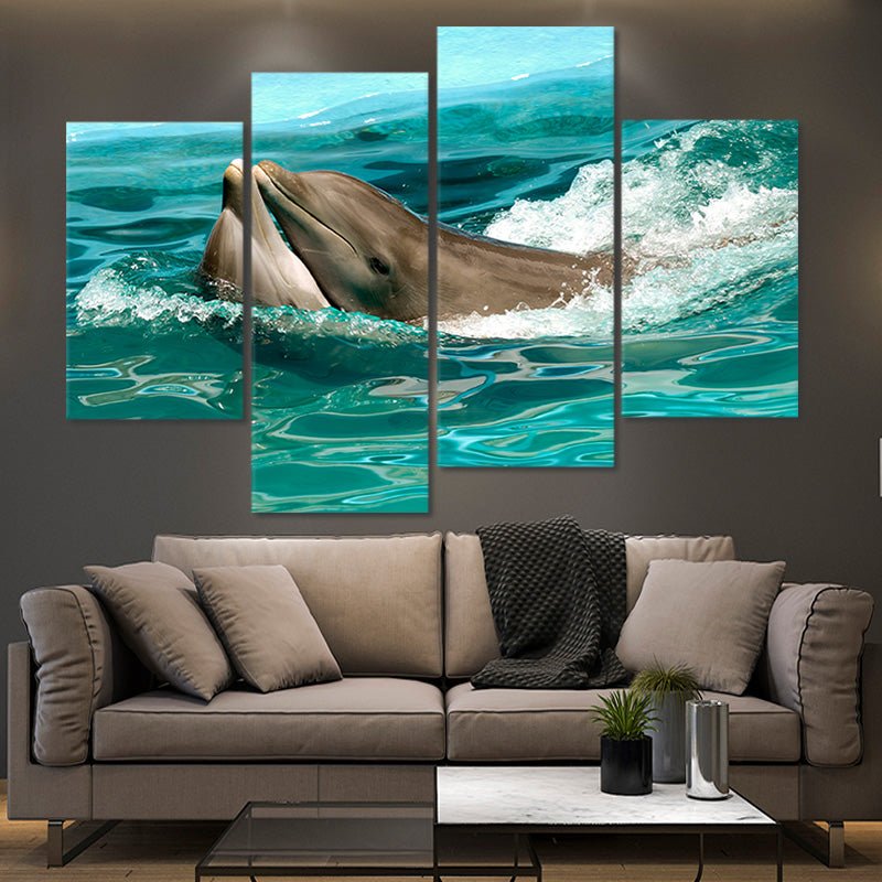 Two Dolphins Kissing Multi Panel Canvas Wall Art