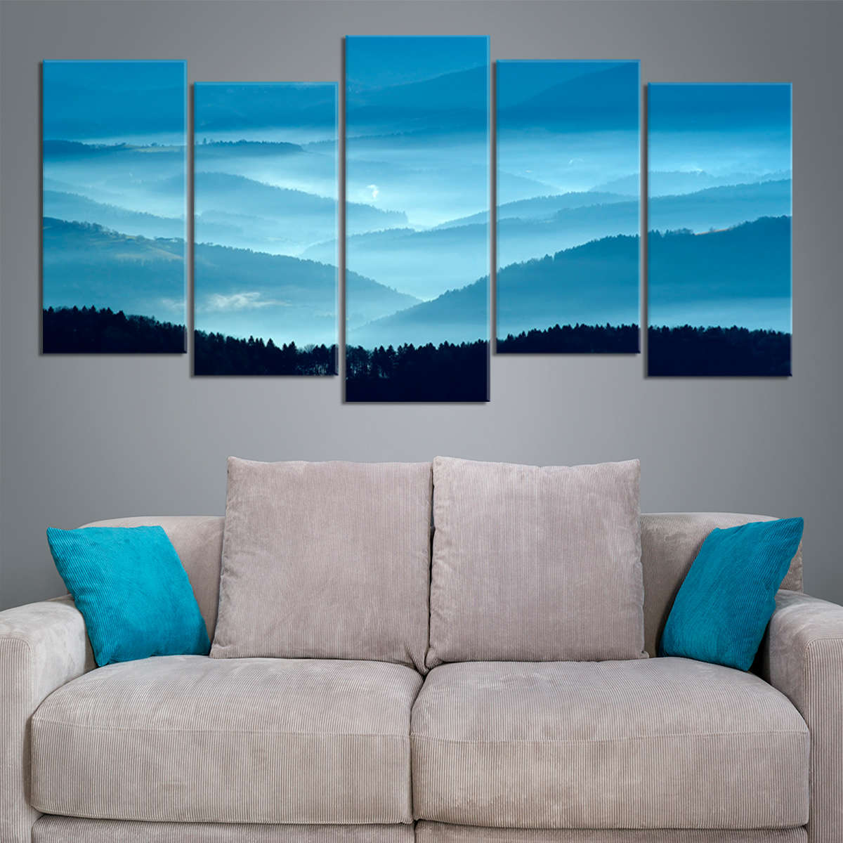 Blue Misty Mountains Canvas Wall Art