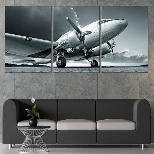 Monochrome Vintage Airplane Wall Art Canvas Print-Stunning Canvas Prints