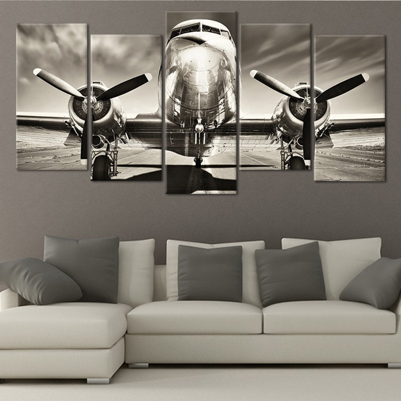 Aviation wall art featuring a vintage propeller airplane in sepia on canvas.- stunning canvas prints