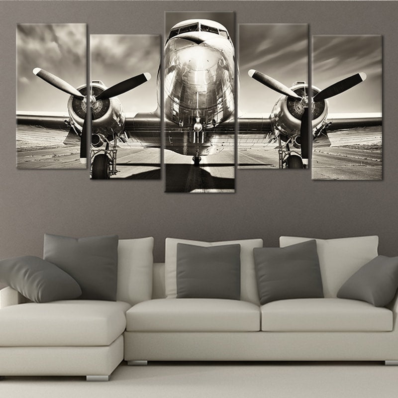 Vintage Airplane Wall Art Canvas Painting Framed Aircraft Print