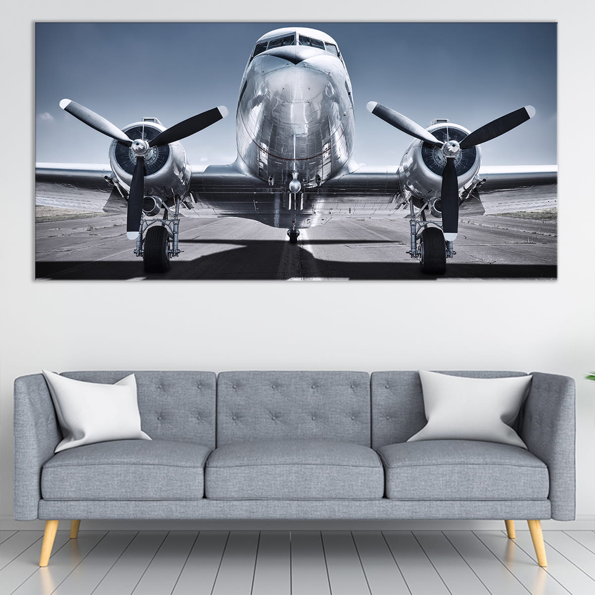 Vintage Airplane Taking off Canvas Wall Art Set