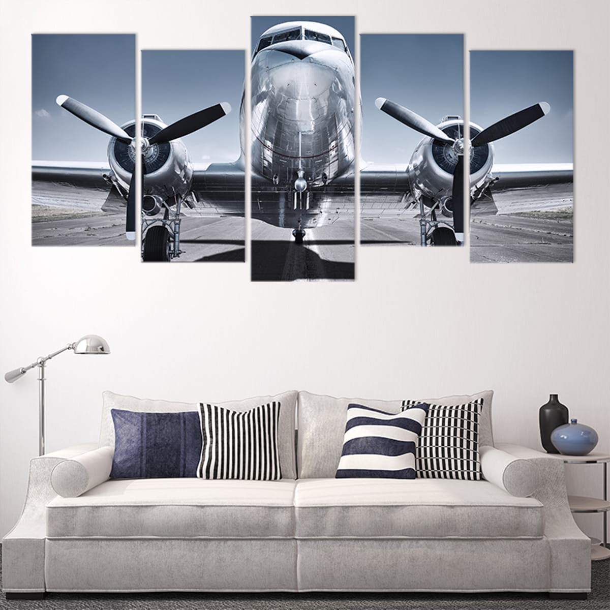 Vintage Airplane Taking off Canvas Wall Art Set