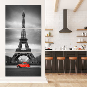 Eiffel Tower Red Car Wall Art Canvas-Stunning Canvas Prints
