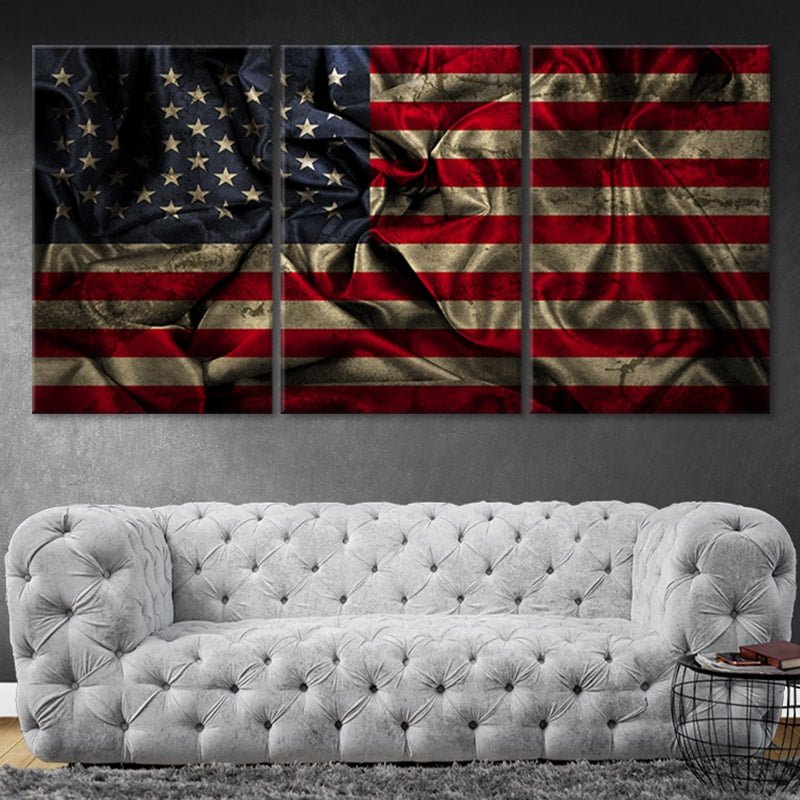 Wavy American Flag Wall Art Canvas | Patriotic Wall Art For Living Room Wall-Stunning Canvas Prints