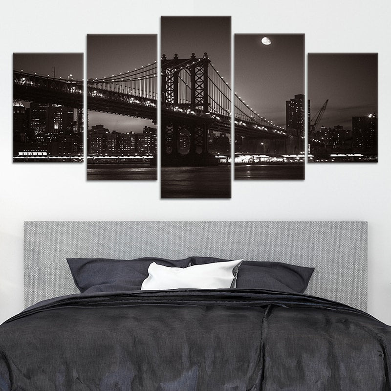 Brooklyn Bridge Black and White Multi Panel Canvas Wall Art