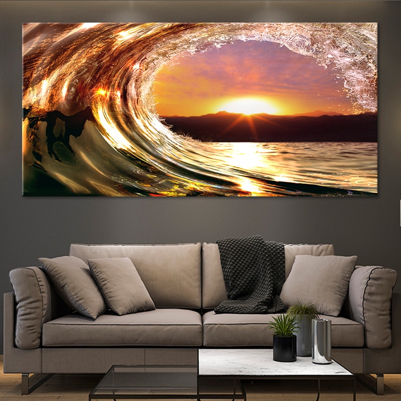 Ocean Wave Wall Art, Canvas Sunset, Beach Wall Decor, Coastal Canvas Print, Ocean Sunset Painting, Large Seascape Art, Nautical Wall Art, Tropical Ocean Scene