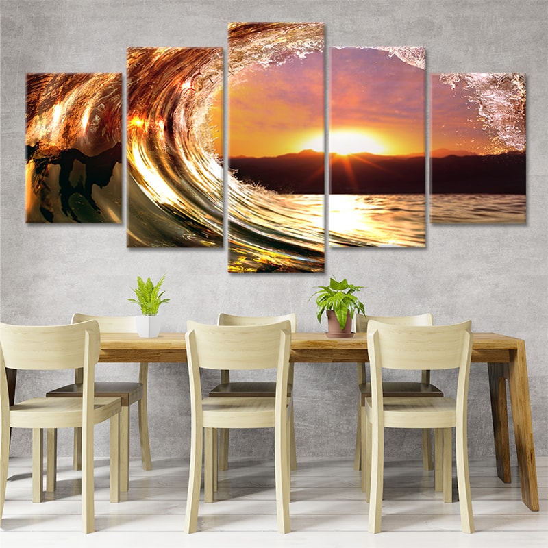Ocean Wave Canvas Sunset, Seascape Wall Art, Tropical Beach Decor, Sunset Over The Ocean Print, Coastal Landscape Painting, Modern Ocean Art, Nautical Decor