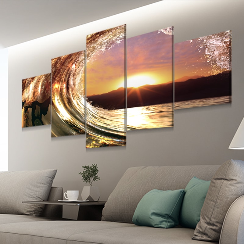 Sunset Over Waves Canvas, Large Ocean Wall Art, Coastal Beach Scene, Tropical Ocean Sunset Print, Serene Seascape Canvas, Horizon Wall Art, Beach-Themed Decor