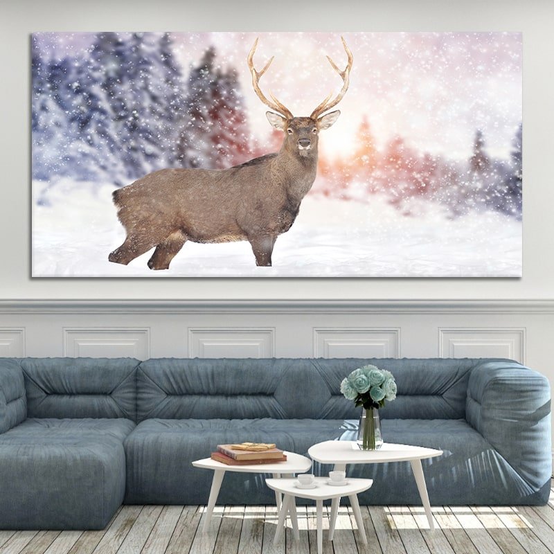 White Tail Deer in the Snow Wall Canvas