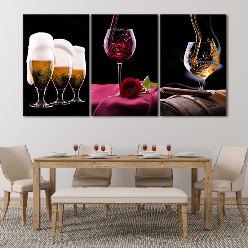 Wall Decor Red Wine Cups Modern Unframed Canvas Painting Wall Art