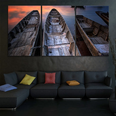 Wooden Fishing Boats canvas wall art