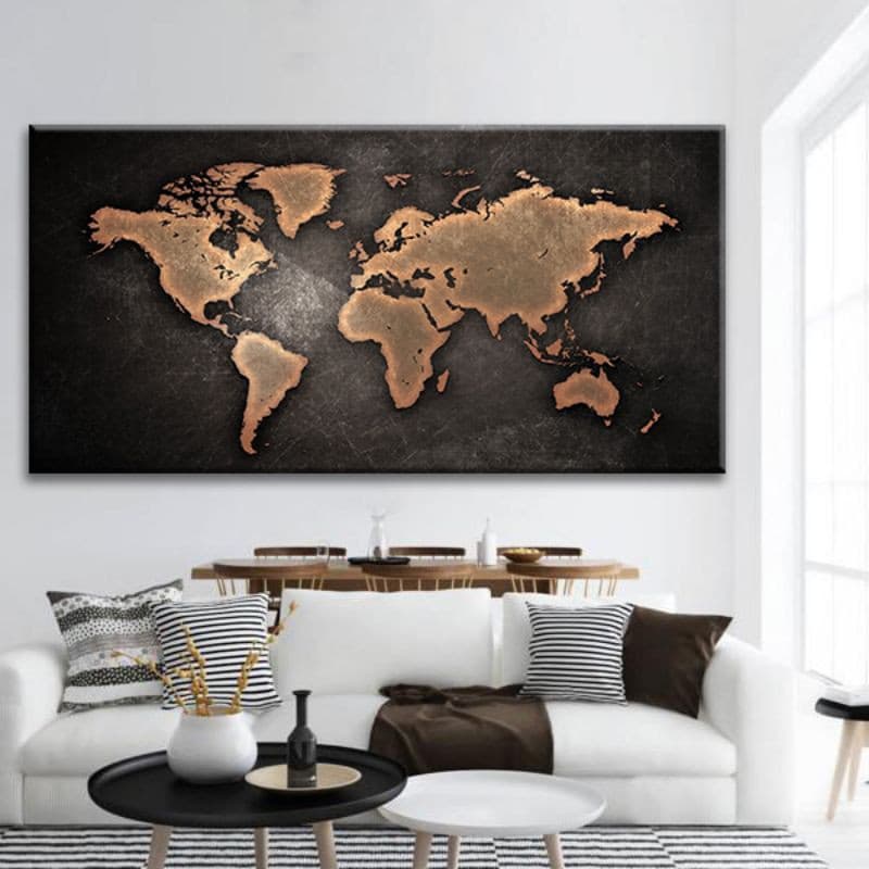 Brown World Map 1 Piece Canvas Wall Art