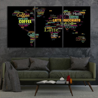Coffee World Map 3 piece wall art