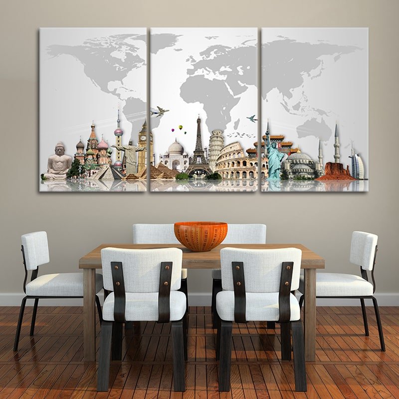 map of the world wall decor 3 piece wall art