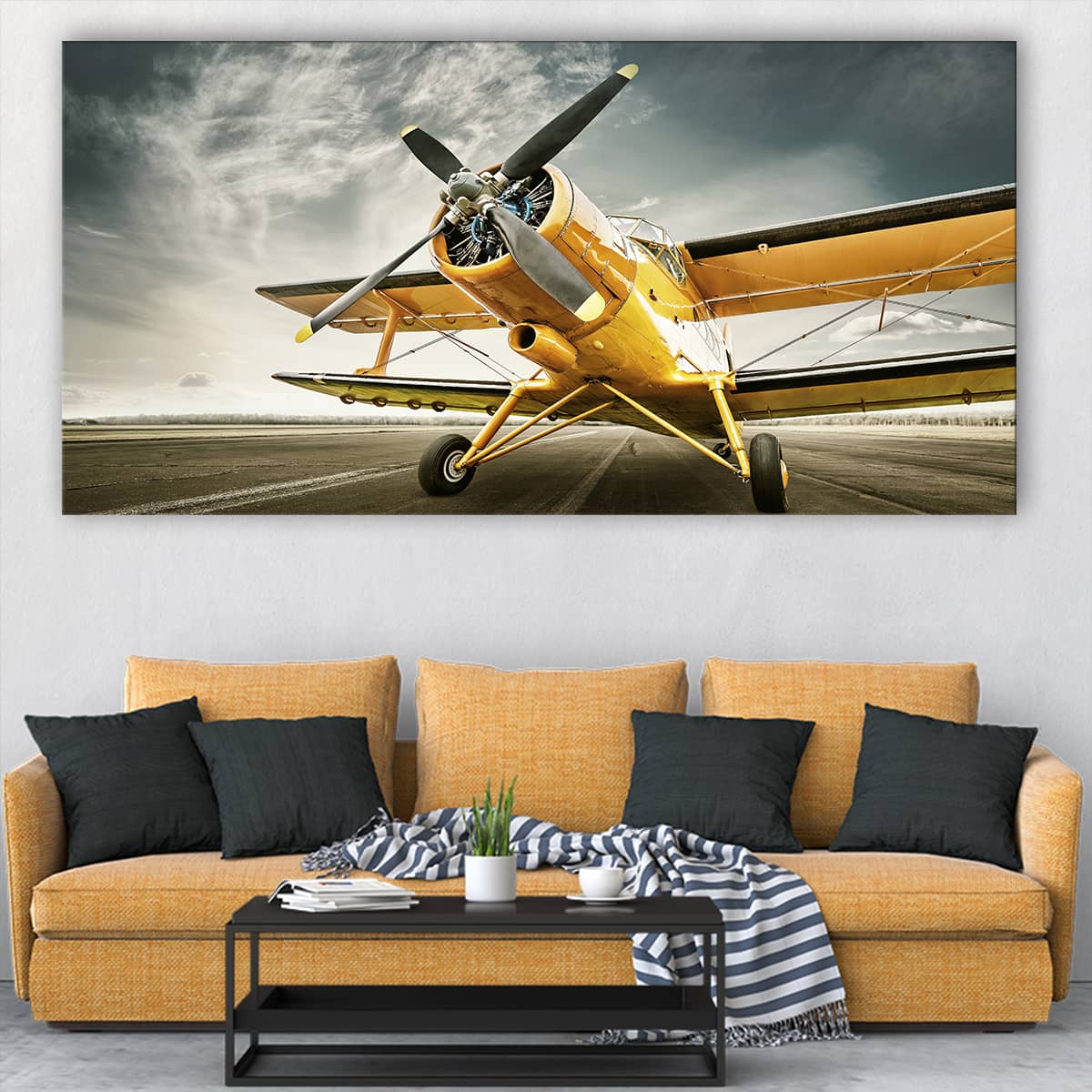 Yellow Aircraft Canvas Wall Art Set