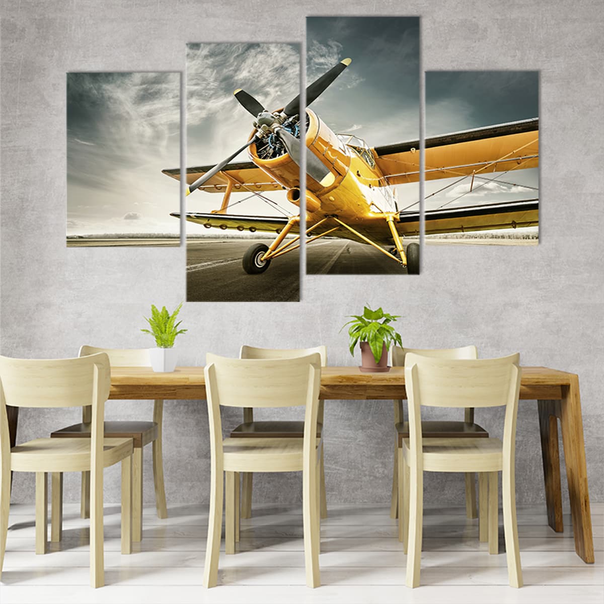 Yellow Aircraft Canvas Wall Art Set